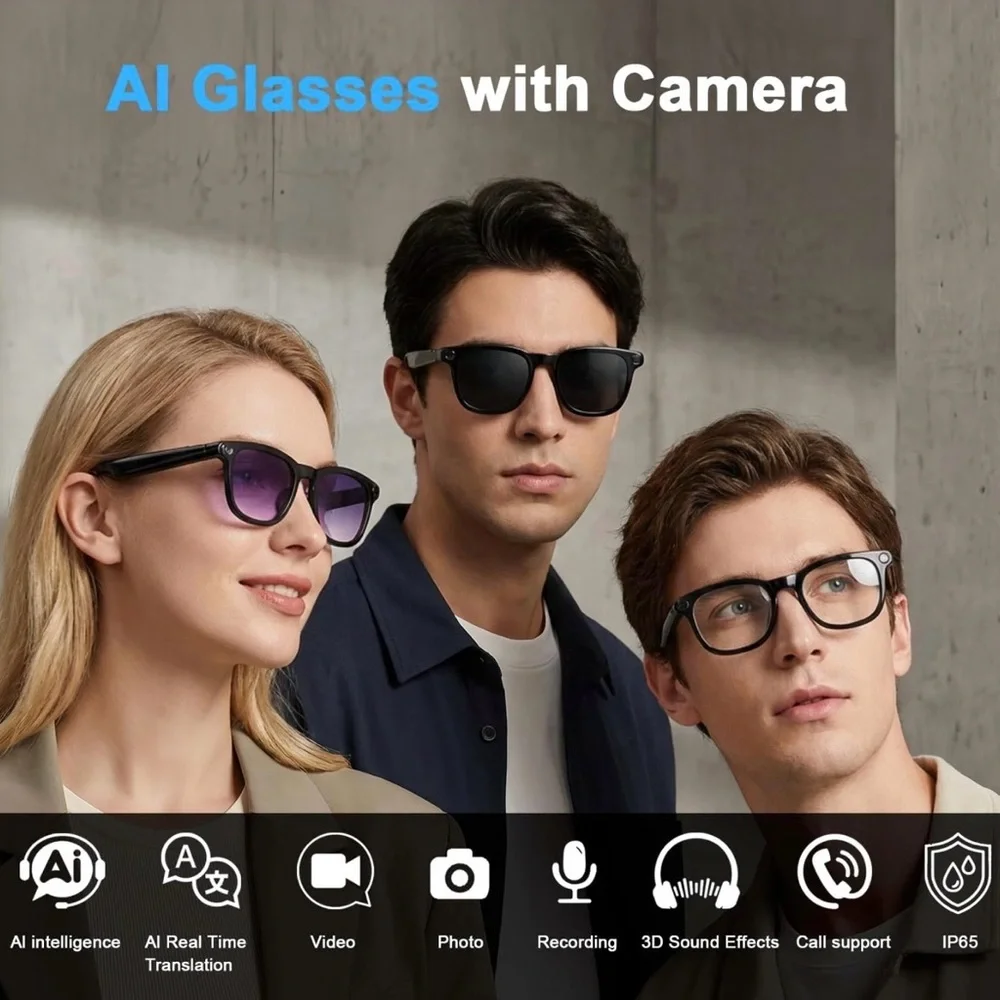 Smart Camera Sunglasses - Black with Purple Lenses